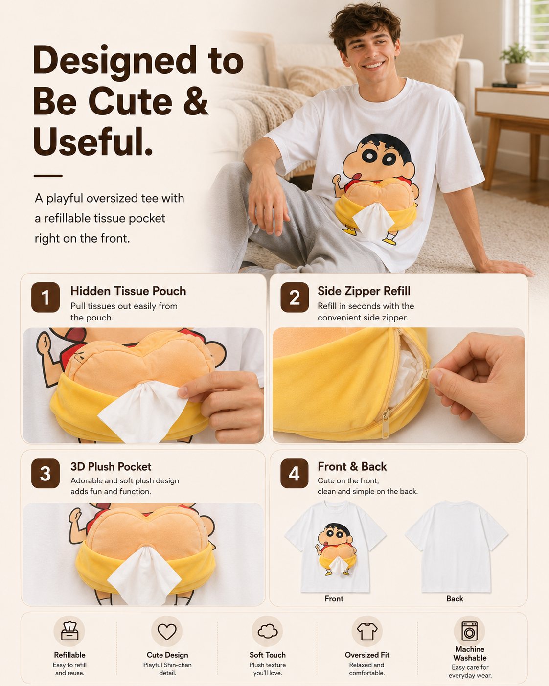Shin-chan Plush Tee details